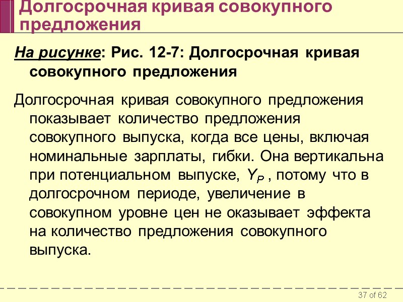 Долгосрочная кривая совокупного предложения На рисунке: Рис. 12-7: Долгосрочная кривая совокупного предложения Долгосрочная кривая